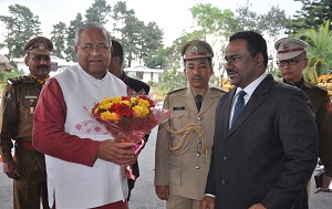 Governor designate Shri PB Acharya received by Secretary to Governor Shri Vinod P Kavle, IAS at Raj Bhavan, Itanagar on 28th January 2017.